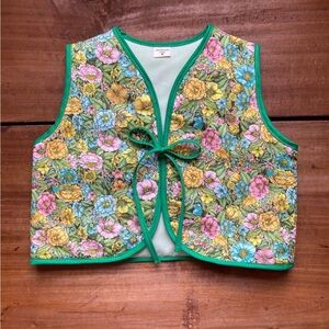 Handmade 2T Floral Vest with Green Trim